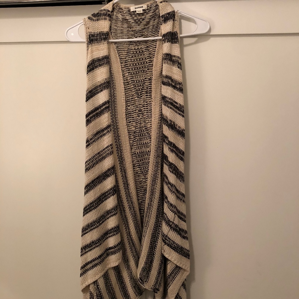 Striped Black and Tan Flowy Sweater Vest